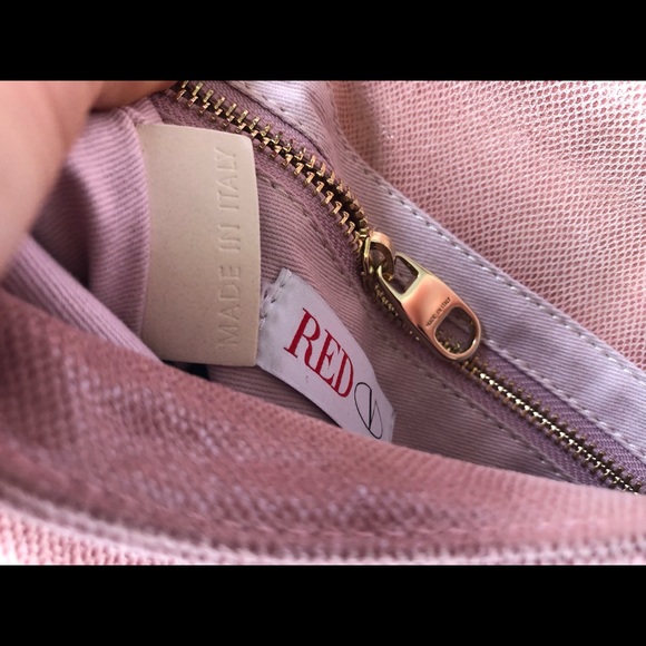 RED Valentino Shimmery Dusty Pink Bow Clutch Crossbody Bag With Gold Chain Strap - Picture 10 of 16